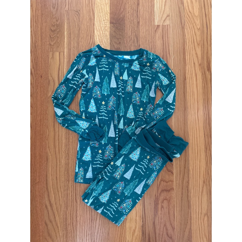 Little Sleepies Teal Christmas Tree Bamboo Pajama Set Lunaluxe Kids 9/10 PJs